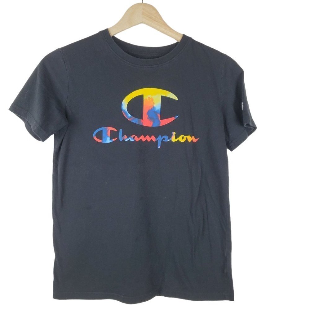 Champion Tshirt Boys Large Black Short sleeves red blue yellow graphic